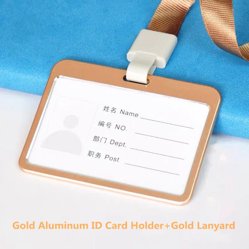 Gold-horizontal Качественный алюминиевый рабочий ID держатель для карт, шейный ремешок, id держатель, цена, держатель для пропуска - Цвет: Gold-horizontal