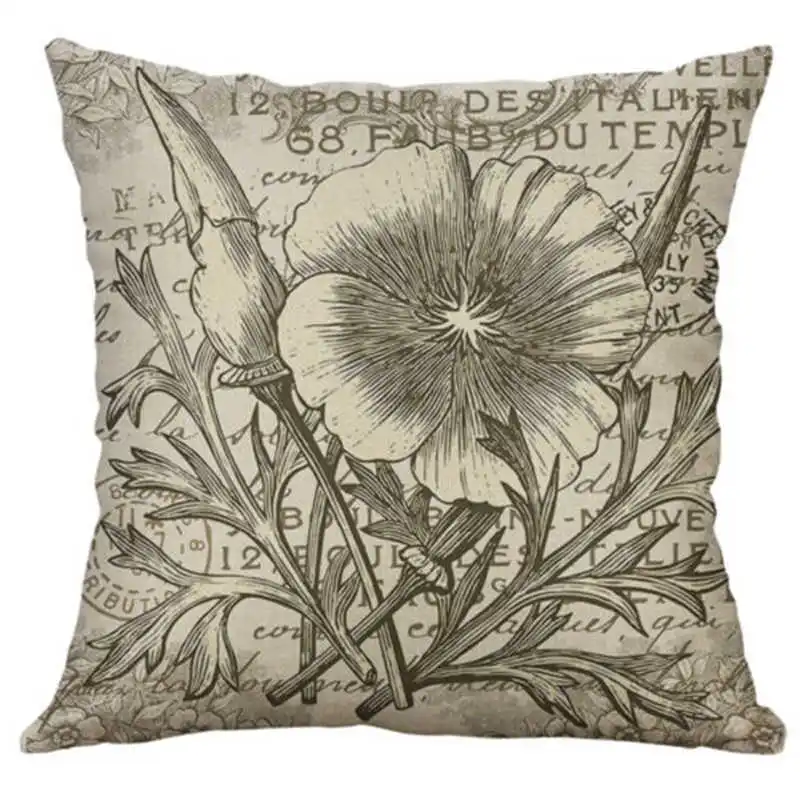 

Linen Home Sofa Retro Waist Case Pillow Cover Throw Cotton Flower Cushion Decor