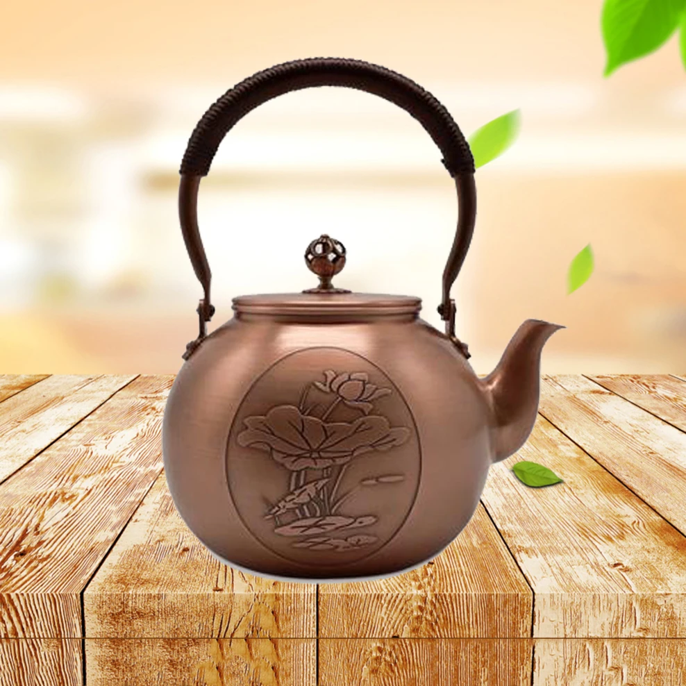 ENERGE SPRING 1600ML Antique Pure Copper Teapot Health Boiling Water Pot Handmade Carved Red Tea Set | Дом и сад