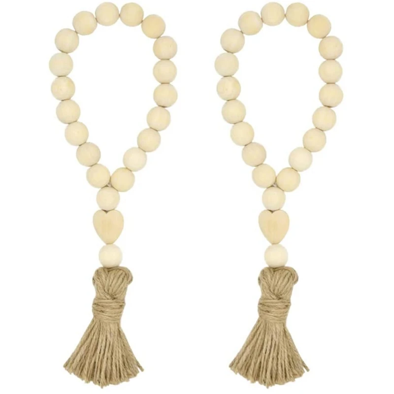 

Exquisite Tassel Natural Wood Bead Garland Wood Bead String Beads Ornaments for Home Car Decoration, 2Pcs
