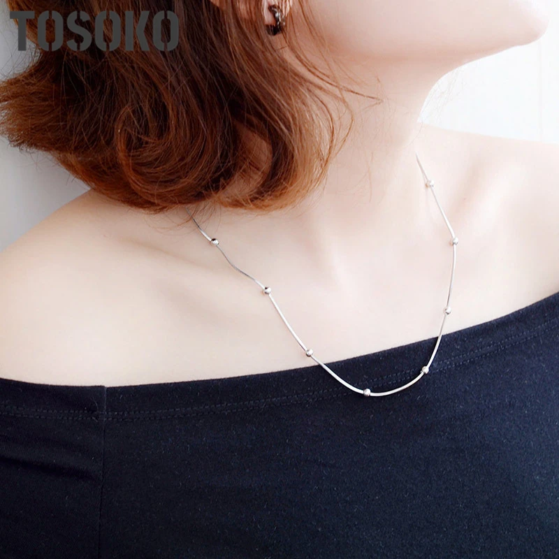 

TOSOKO Tictok Ins Style Square Snake Bag Bead Clavicle Chain 316 Material Square Snake Necklace For Women Stainless Steel BSP129