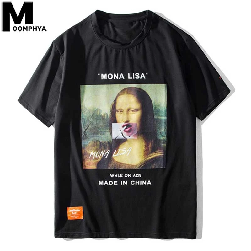 

Moomphya Smoking Mona Lisa Printed Short Sleeve Men T Shirts Streetwear Harajuku Funny T-Shirt Men Summer Tops Tee Shirt Men