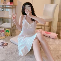 summer new style womens nightdress solid color lovely sweet nightgown sleepstirts korean version sling skirt home clothes