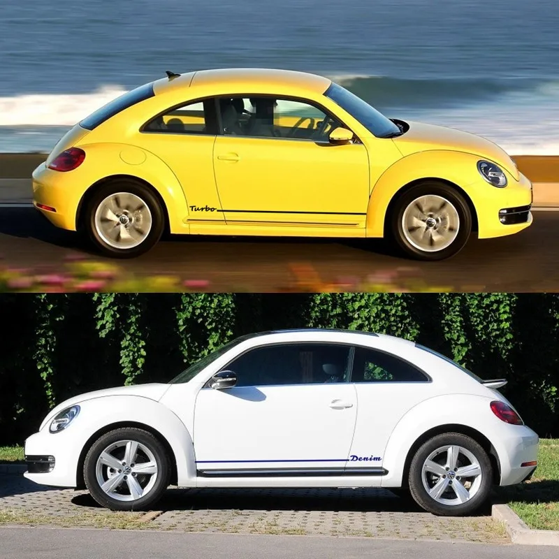 

For-Volkswagen Beetle Turbo Denim Auto Body Customized Text Stickers Racing Sport Stripes Car Door Side Skirt Stickers