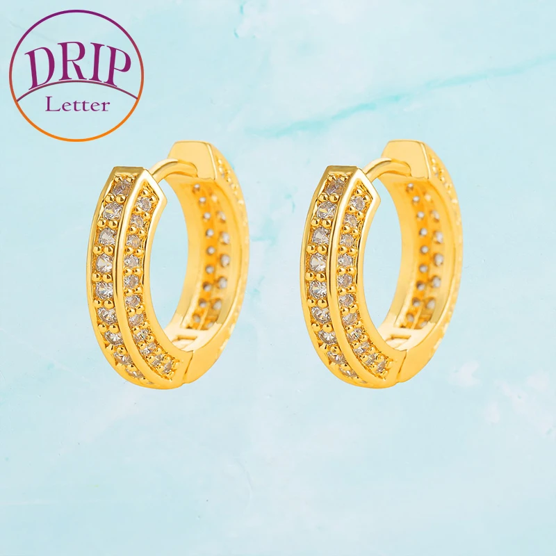 

Drip Letter Iced Single Hoop Earring Real Gold Plated Women Hip Hop Jewelry