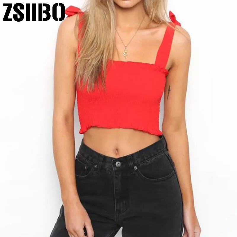 Women Sexy Slim Fashion blouses 2019 summer stretch pleated bow suspenders small vest outer wear sexy word collar blouse | Женская