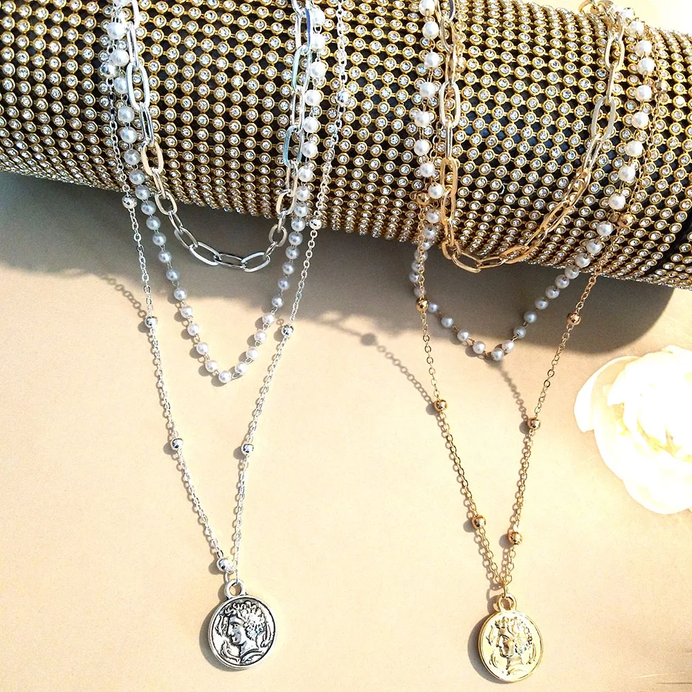 Новое поступление жемчужная цепочка ручной работы 3-слойное ожерелье женская