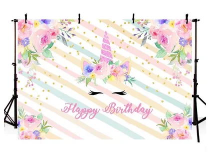 7X5 футов винтажные цветочные цветы с днем рождения Единорог Рог полосы