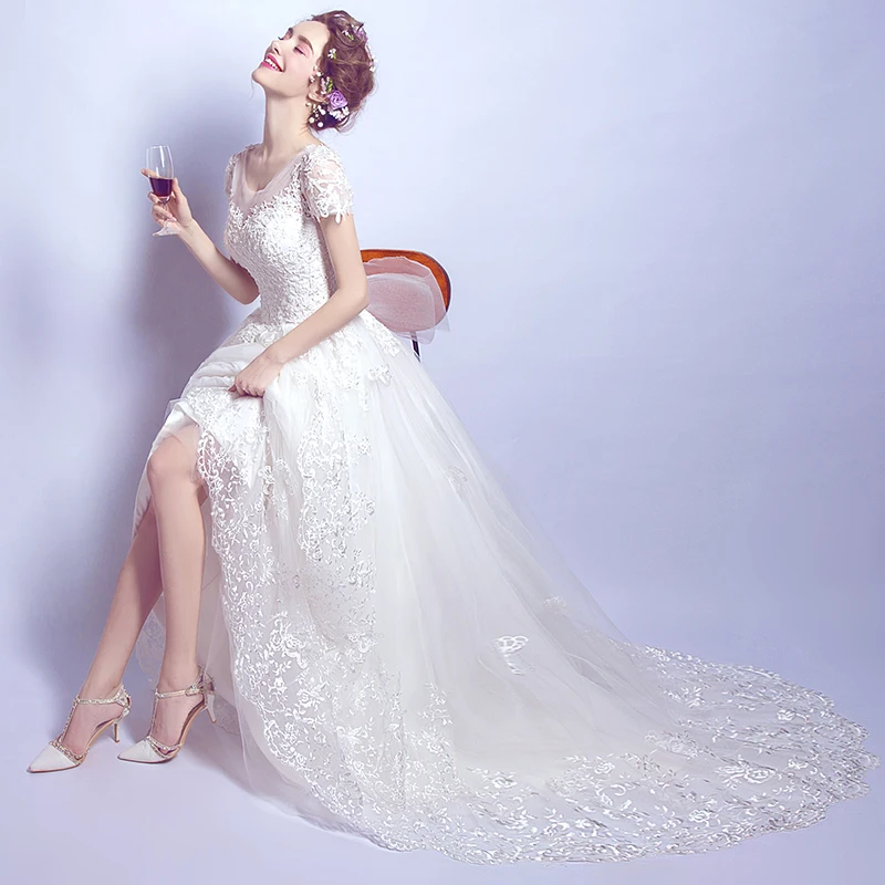 

Элегантное женское свадебное платье с маленькой кружевной вышивкой, иллюзионное платье принцессы, модное платье с круглым вырезом и бантом...
