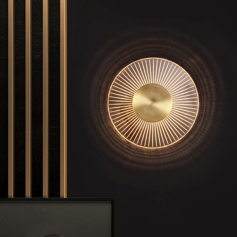 

FSS Modern Copper LED Wall Lamp Round Living room Sofa Background Aisle LED Lamp Creative Annual Ring Shape Wall Lamp