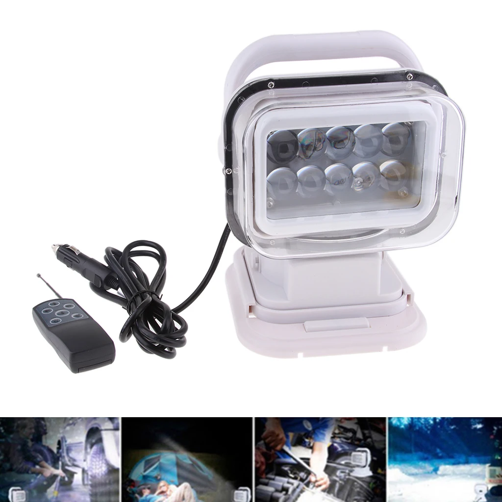 

Wireless Remote Control LED Spotlight Search Light White Shell 12/24V 7500K