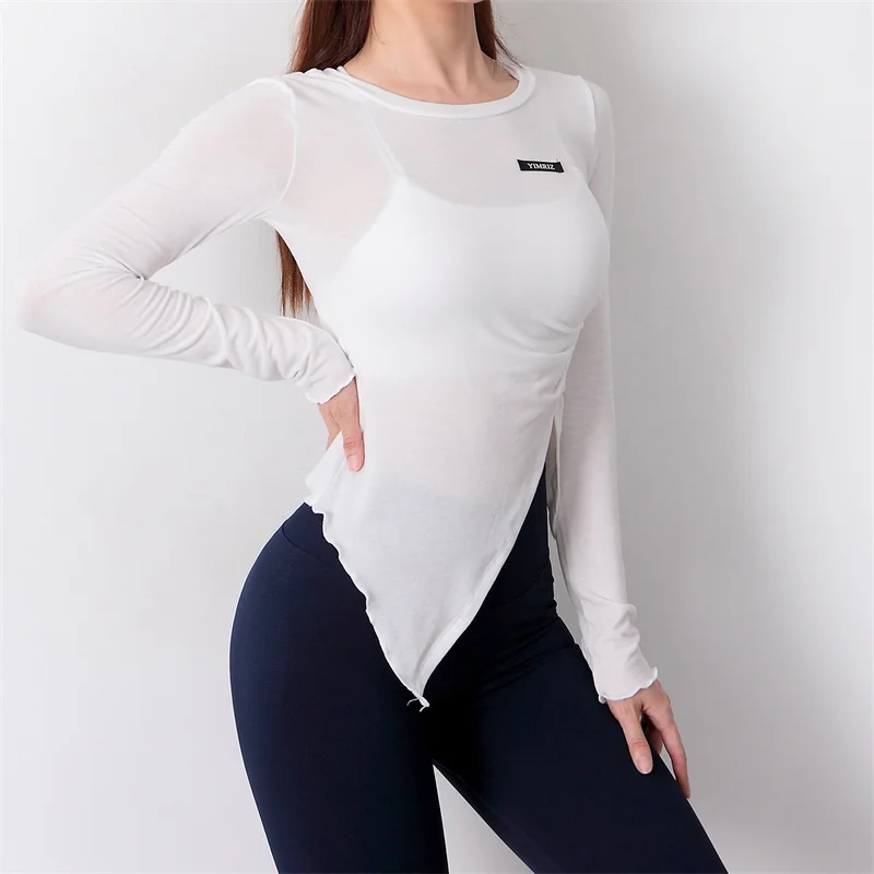 Женская блузка с длинными рукавами для йоги боковых тренировок фитнеса