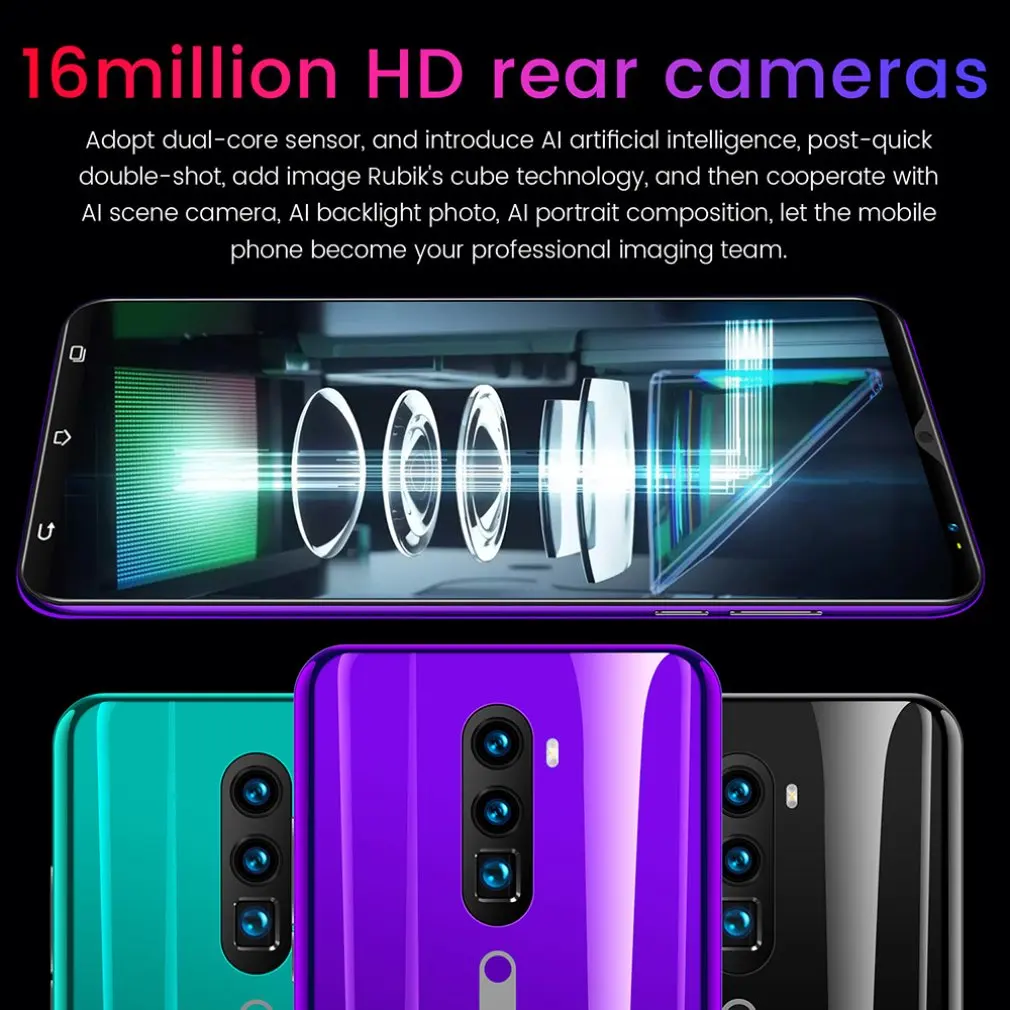 

2020 5.8 Inch Smartphone Android Smart Phone ROM 512Mb RAM 4G 8 Cores Fingerprint Touch HD Face ID Recognition Mobilephone