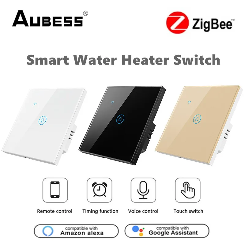 

Aubess Zigbee Boiler Water Heater Switch Voice Control Timing Function Smart Life Tuya App Smart Touch Switch For Alexa Google