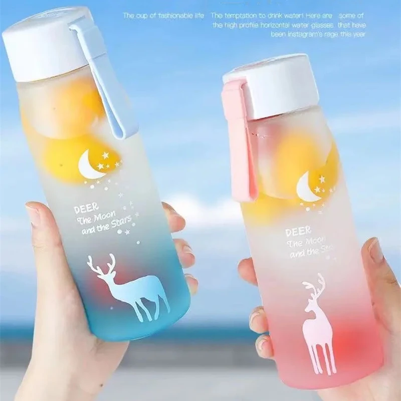 

560ml Water Bottle Leak Proof for Girl Hiking Travel Portable Water Bottles Plastic Creative Animal Deer Drinking Cup