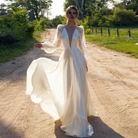 baziiingaaa simple taffeta wedding dress elegant bride v neck lace appliques wedding gowns plus size spring 2021 robe de mariee