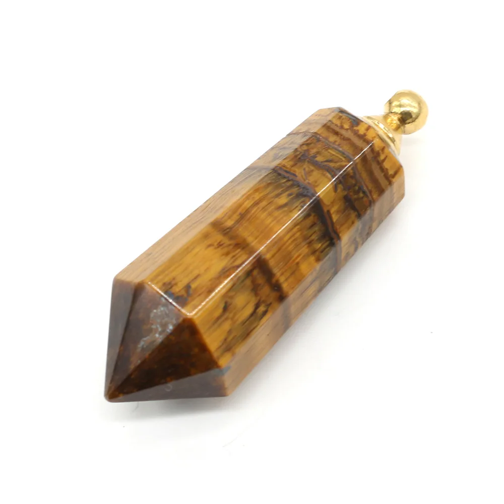 

Natural Stone Perfume Bottle Essential Oil Diffuser Connectors Pendant Charms Tiger Eye Stone Fit Necklace for Women 16x50mm