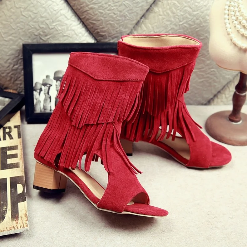 FXYCMMCQ 2021 New Korean thick heel fringed sandals versatile women's sandals 003
