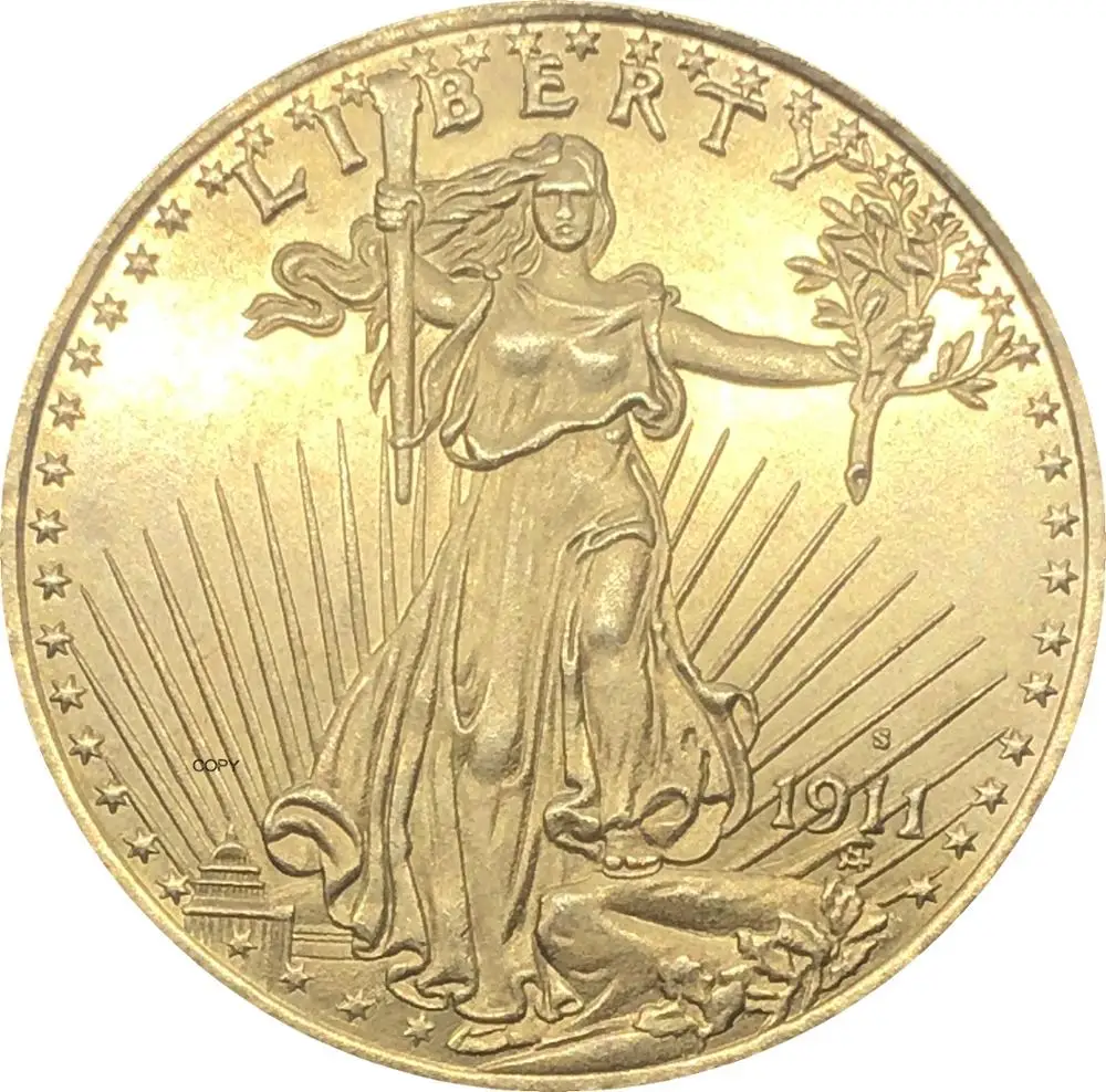 

США Liberty 1911 S Twenty 20 долларов Saint Gaudens Double Eagle с девизом в Боге, мы доверяем золотым копировальным монетам