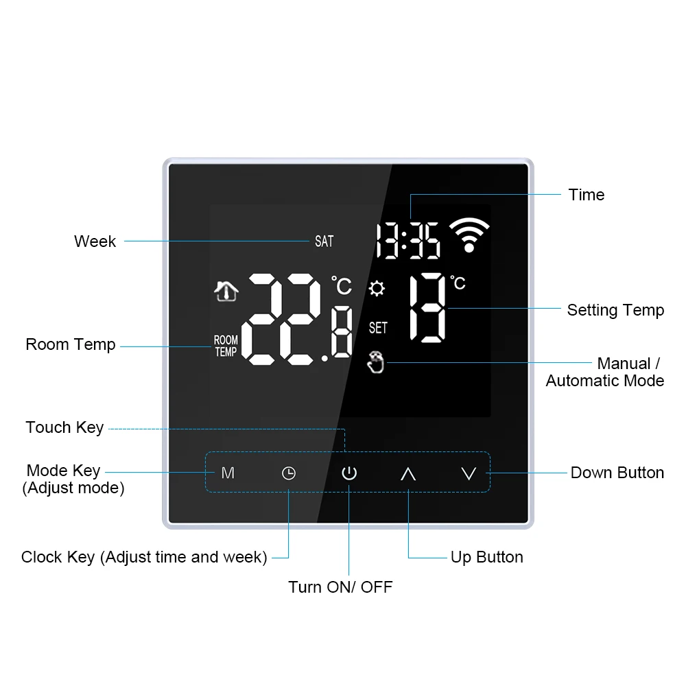 New WiFi Smart Thermostat Temperature Controller for Water/Electric floor Heating Water/Gas Boiler Works with Large LCD Screen |