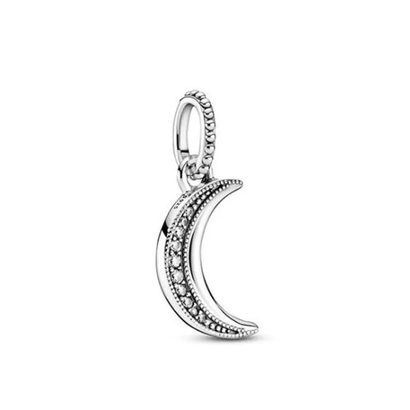 

New Pan 925 Silver Romantic Shining Crescent Pendant Is Suitable For Genuine Pandora Bracelet Necklace Women's Fashion Jewelry