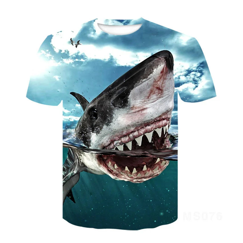 

New 3D horror image monster T shirt short sleeve men and women high quality boys blue shark mouth T shirt men and women T shirt