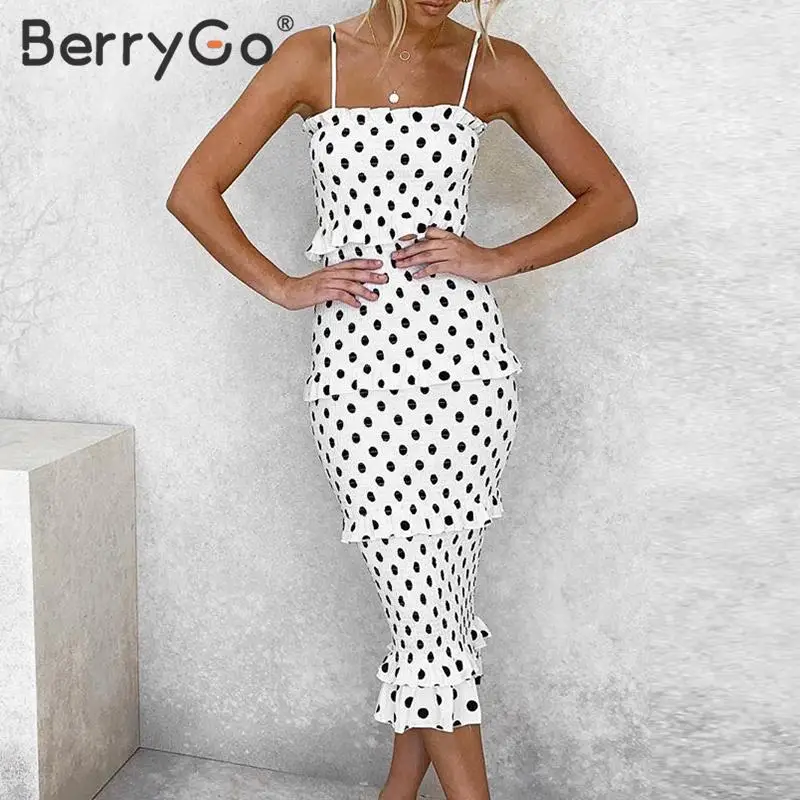 BerryGo сексуальное летнее платье на бретельках женское леопардовое в горошек