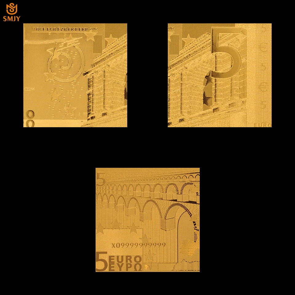 10 шт./лот сувенирные банкноты Евро 5 для банкнот Золотая Европейская валюта