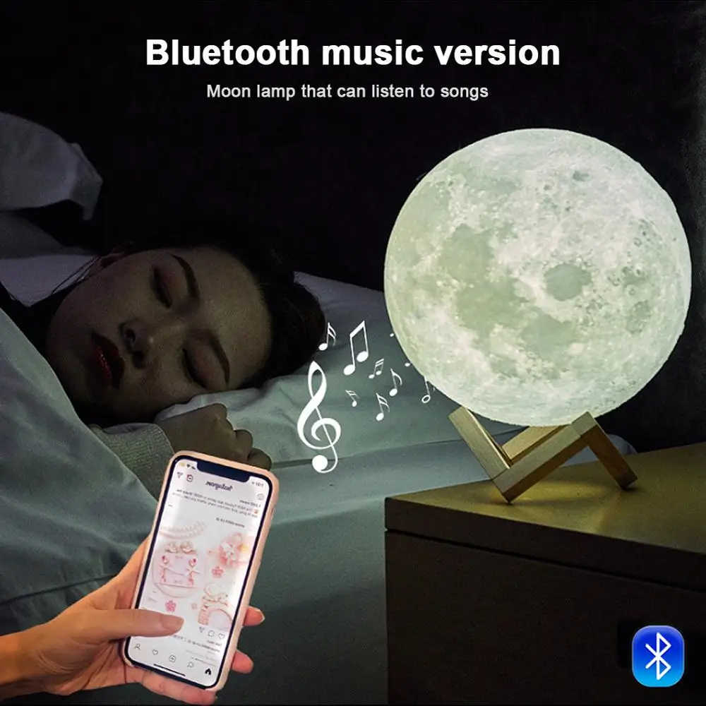 Романтический Смарт Bluetooth колонки 2 в 1 Беспроводной ночной Светильник 3D Луны с