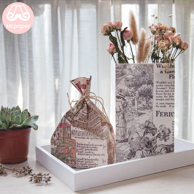 Mr paper Washi bag mini Stand up Retro Pote Bags Letter Life Art Open Top Gift Packing Treat gift Bag Wholesale | Канцтовары для
