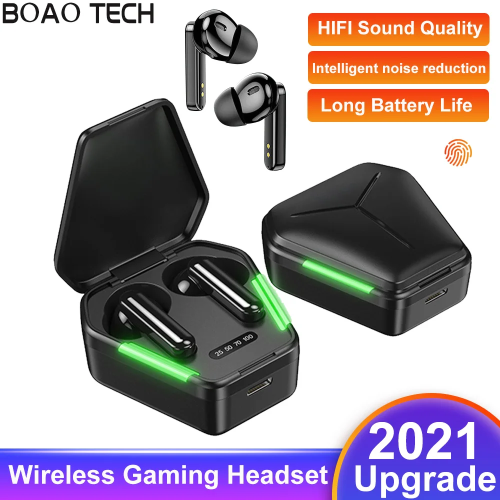 TWS Wireless Headphones fone bluetooth Gaming Headset Noise Reduction Earphones Sports Earbuds Ultra Low Latency With Microphone