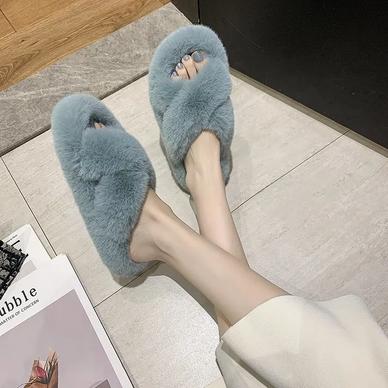 

Сланцы женские из искусственного меха, плоская подошва, без застежки, удобные нескользящие тапочки, зимняя теплая обувь, 2022
