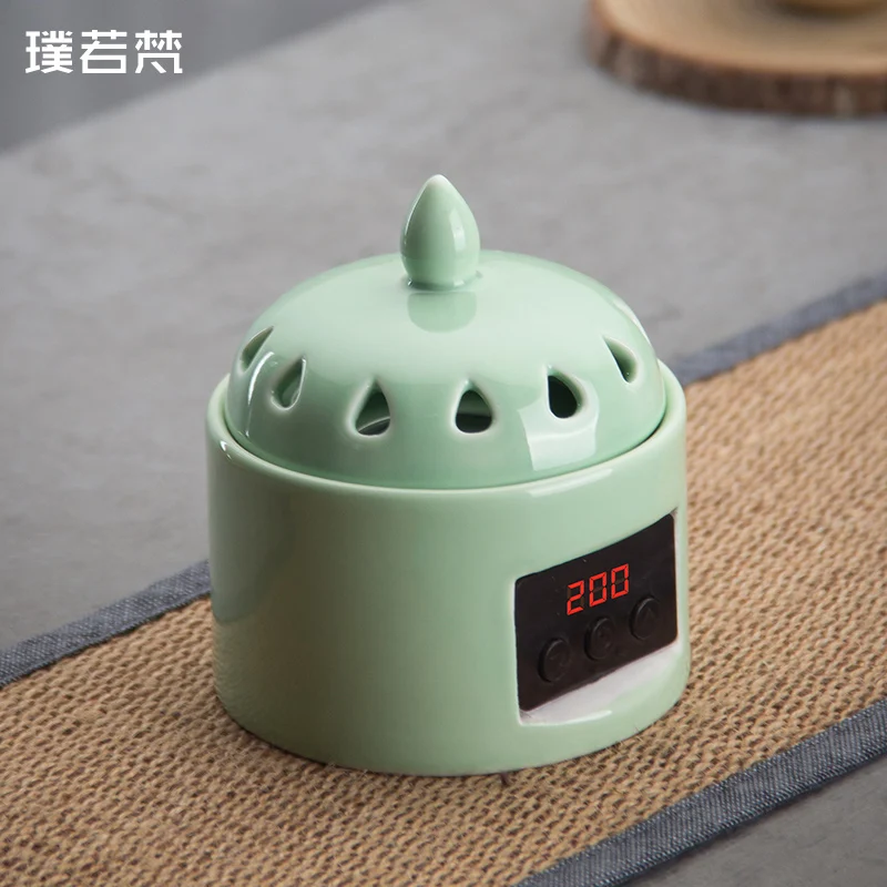 Электрическая керамическая курильница буддистская зеленая портативная