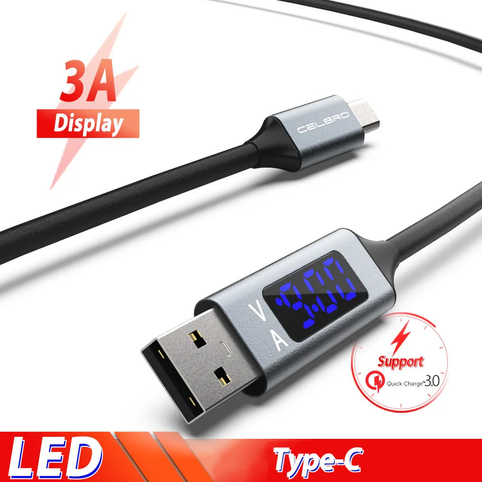 Быстрая зарядка светодиодный кабель с цифровым дисплеем Usb type C для зарядки шнур