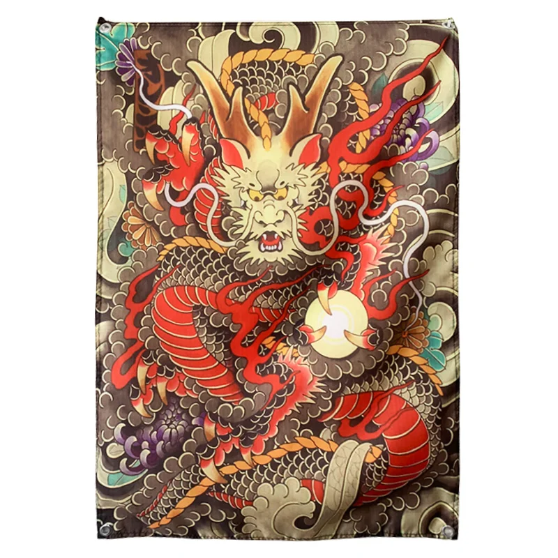 

Dragon Japanese Ukiyo-e Tattoo Banners Tapestry Vintage Poster Sticker Bar Cafe Home Decor Hanging Flag 4 Gromments in Corners