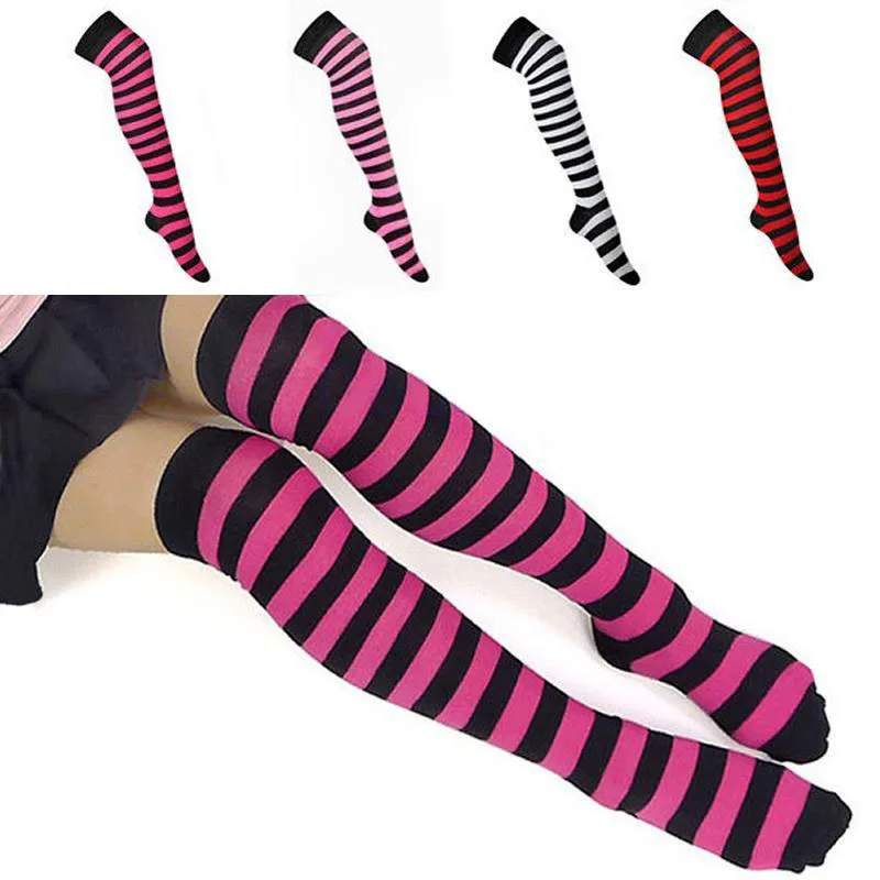 

New Girls Stripe Stripy Striped Over The Knee Thigh High Stockings Long Cotton Stripe Colorful Print Super Soft Women Socks
