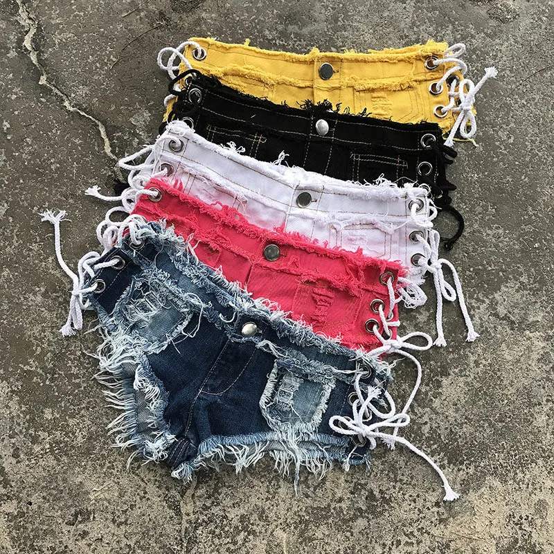 

Summer Women Sexy Low-Waist Denim Knotted Band Mini Short Beach Casual Shorts Sexy Club Party Bikini Bottom