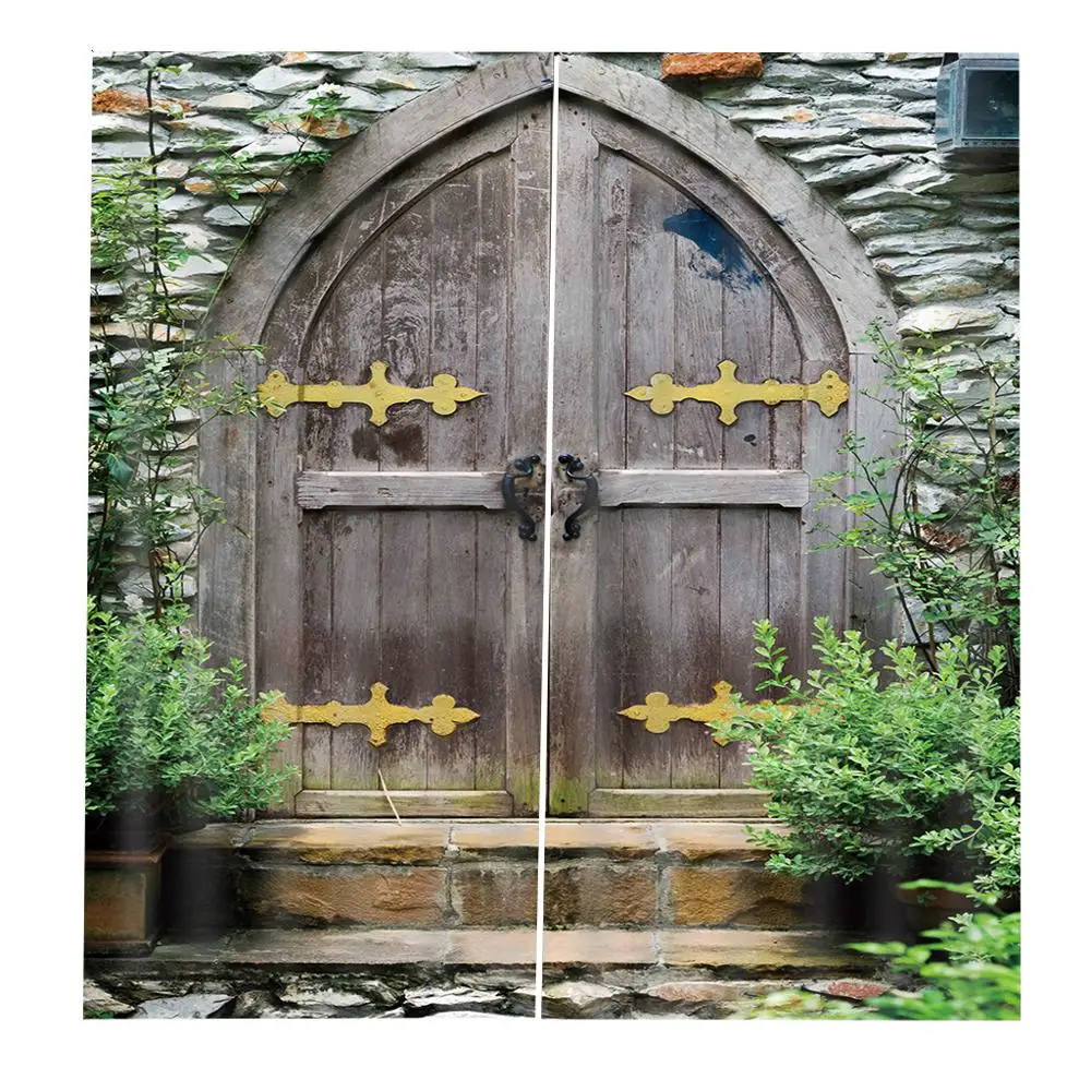 Смешной лес двери узор занавески деревянные Ретро стиль полиэстер печать для