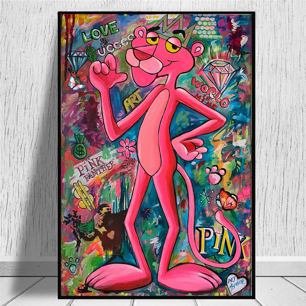 

Graffiti Art Pink Panther Wall Art Canvas Painting Nordic Posters and Prints Wall Pictures for Living Home Decoration Cuadros
