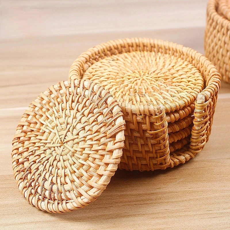 

1pc Rattan Weave Cup Mat Pad Creative Drink Coasters Set For Kungfu Tea Accessories Round Tableware Placemat Dish Mat 8cm/10cm