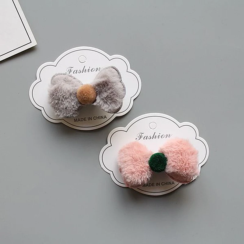 Winter Soft Plush Love Crown Rabbit Bow Hairball Pom Kids Elastic Hair Rope Baby Girls Rubber Band Accessories | Детская одежда и