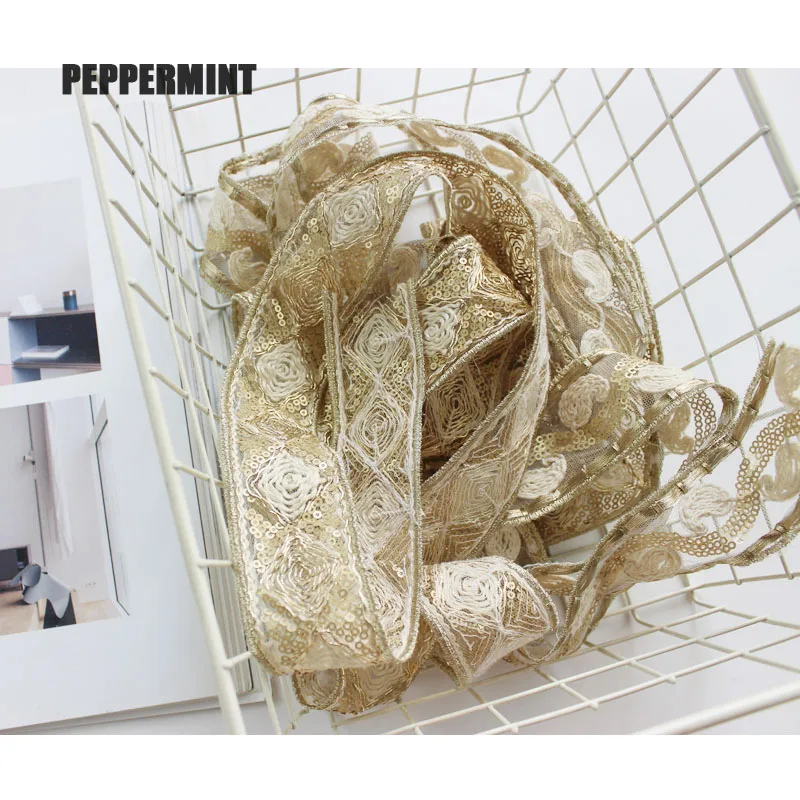 1 ярд 4 см Вышивка пайеток золотая тесьма лента Этническая для одежды сумка декор