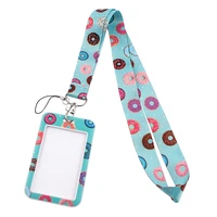 dz1585 new donuts cute lanyard credit id badge holder key rings bag student woman travel bank bus business card cover keychain