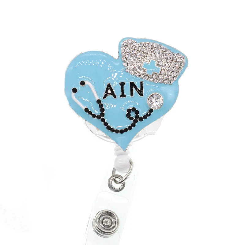 Новое поступление 50 шт./лот выдвижной держатель для ID бейджей с голубым сердцем и