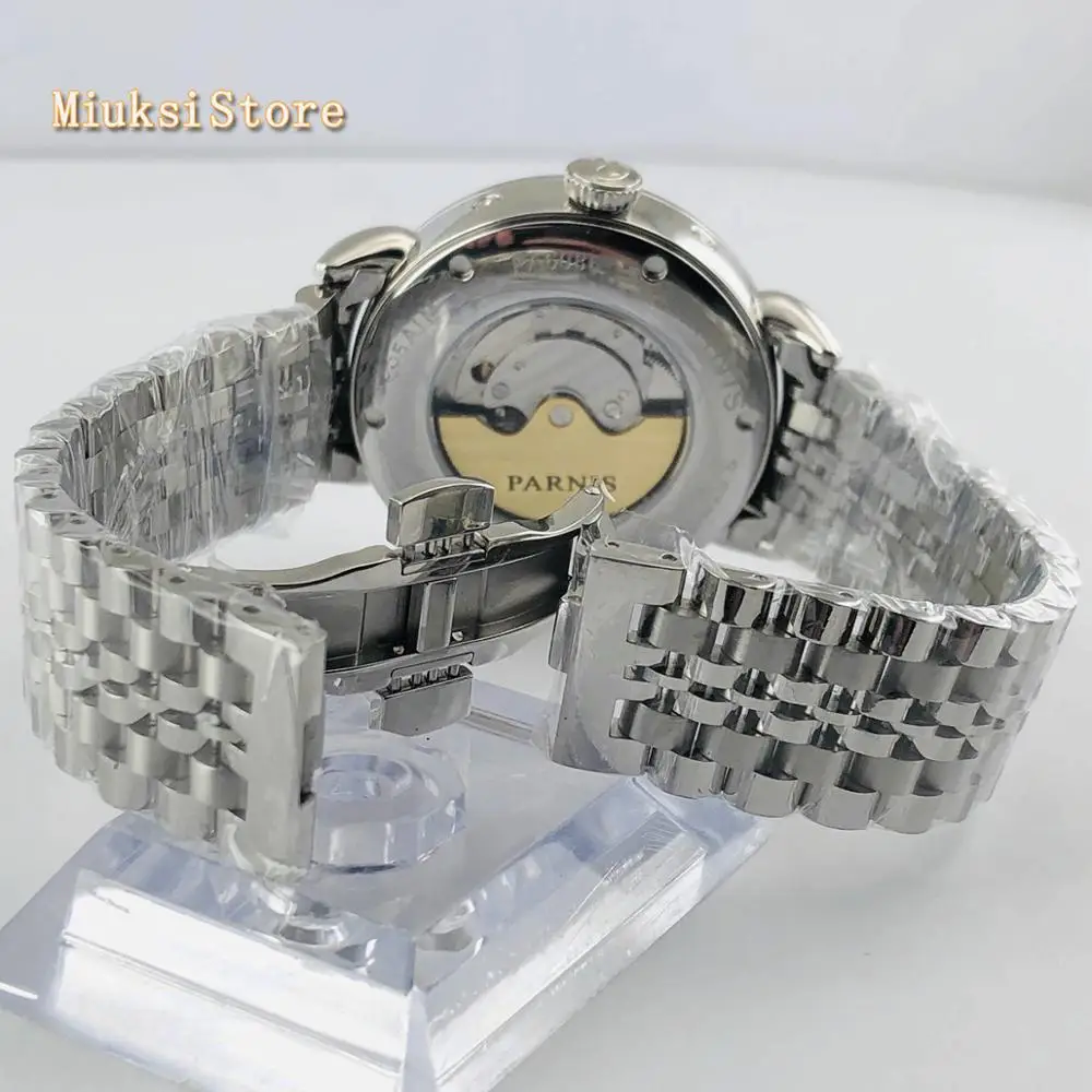 Parnis 2019 новые топовые Мужские автоматические механические часы 42 мм Серебряный