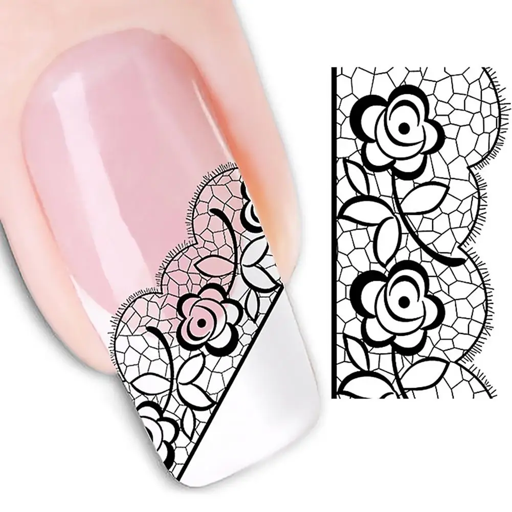 1 лист кружевные наклейки из фольги для ногтей черная роза цветок кончики пальцев