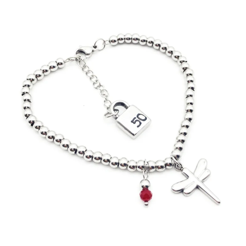 

Brand Fashion Stainless Steel Hand 4mm Bead Chain Lock Dragonfly Ruby Man Woman Bracelet UNO Jewelry