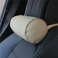 memory foam car neck pillowgenuine leather auto cervical round roll office chair bolster headrest supports cushion pad black