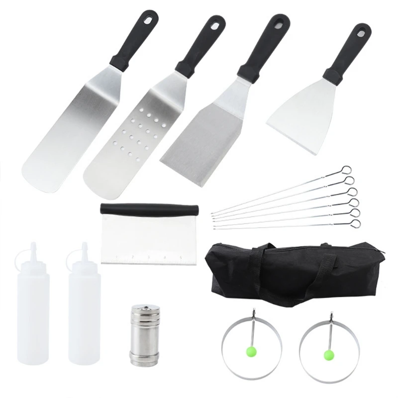 

Grill Accessories Set for Camp Chef Grill Set with Carry Bag Metal Spatula Scraper for Outdoor Grill & Teppanyaki Grills LX9C