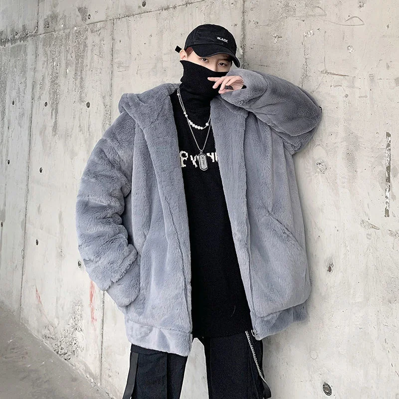 

INXYZ Autumn Winter Tide Brand Men's Fashion Lamb Wool Coat Solid Color Plus Size Thick Cardigan Fleece Hooded Women's Coat